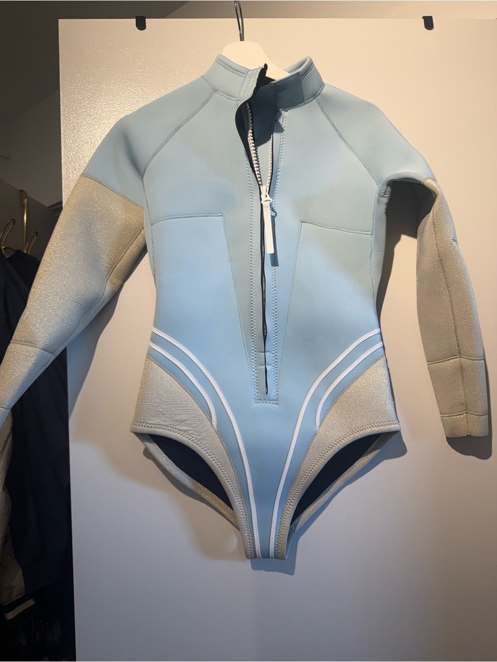Light Blue Long Sleeve One-Piece Swimsuit - Picture 2 of 6